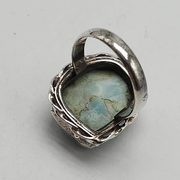 Sterling Silver Blue Larimar Ring Vintage Size 8.5 Needs Polish - Picture 5 of 9